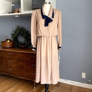 Vintage 70's Bobby's Girl Chiffon Midi Dress Office Geek Secretary